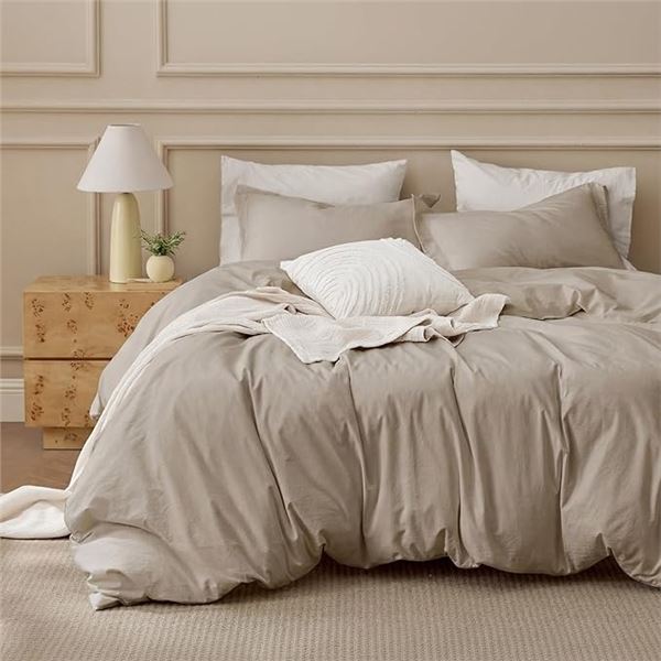 Bedsure 3PC Queen Size Duvet Cover Set - Khaki - 90" x 90" - Brand New!