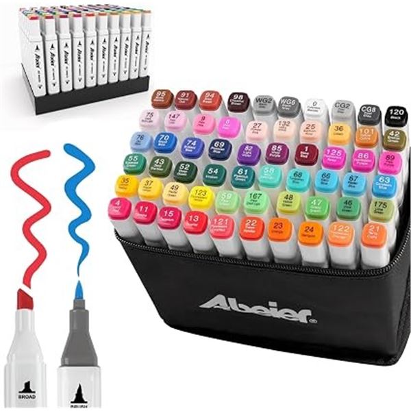 60-Colors Abeier Dual-Tip Artist Markers Set - Multi-Color Markers for Drawing/Sketching - NEW