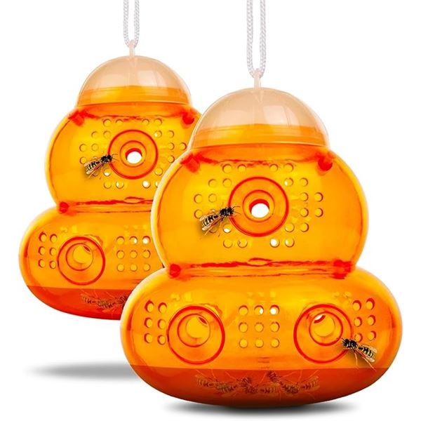 2-Pack Hanging Wasp Traps for Outdoors - Easy Fill, Leak-Proof for Patios/Gardens - New