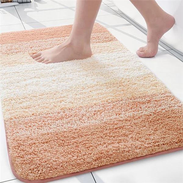 Peach Microfiber Bathroom Rug/Shaggy Bath Mat (24" x 16") Non-Slip, Thick/Soft Plush - New Sealed