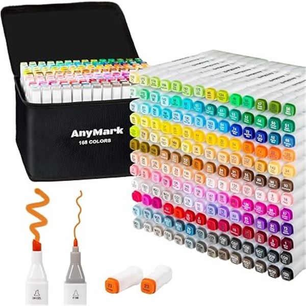 168pcs/Colors Dual-Tip Artist Markers Set; Multi-Color Alcohol Markers for Drawing/Sketching - NEW