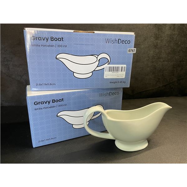 Lot of 2 White Porcelain Gravy Boats - 200ml Ceramic Gravy/Sauce Boats with Handles - New