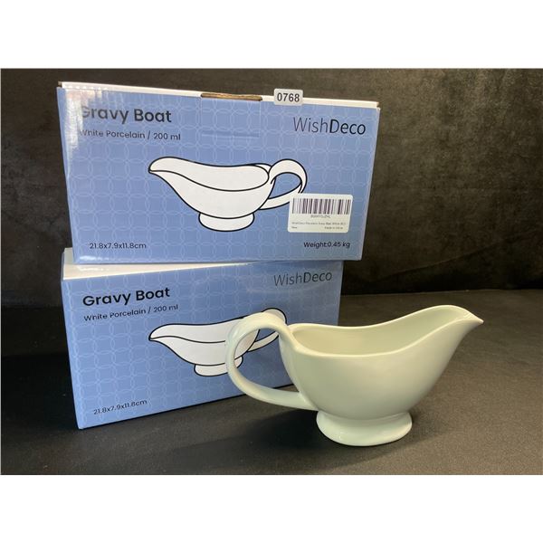 Lot of 2 White Porcelain Gravy Boats - 200ml Ceramic Gravy/Sauce Boats with Handles - New