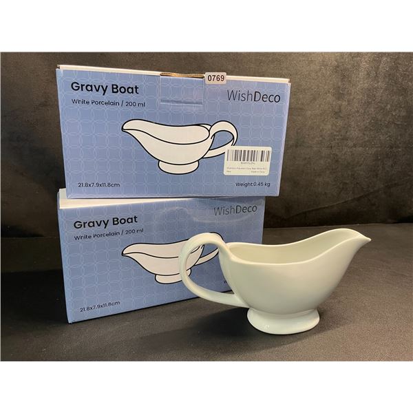 Lot of 2 White Porcelain Gravy Boats - 200ml Ceramic Gravy/Sauce Boats with Handles - New