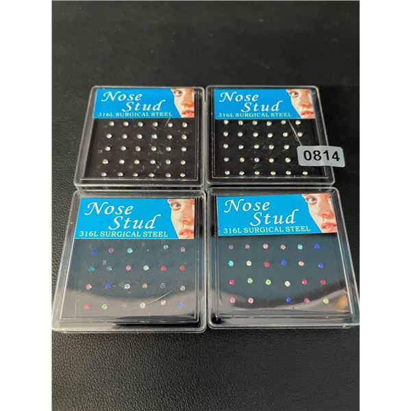4 Packs of Nose Studs - Diamond/Multi-Color Studs - Ball-End Design - 316L Surgical Steel - New