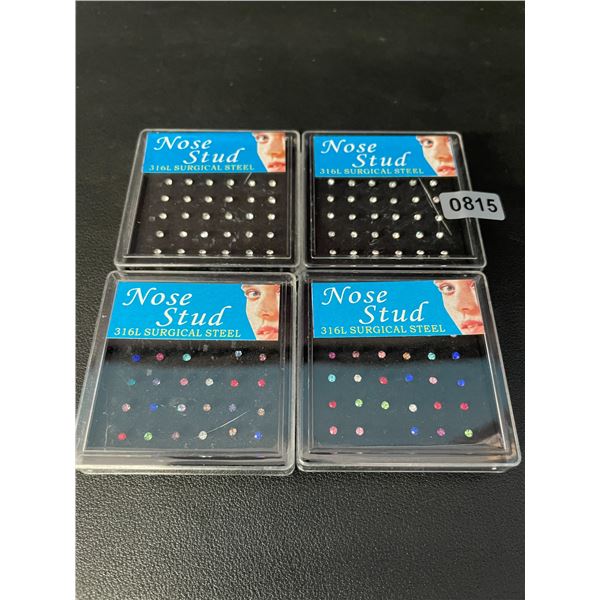4 Packs of Nose Studs - Diamond/Multi-Color Studs - Ball-End Design - 316L Surgical Steel - New