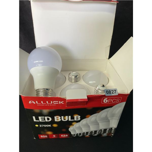 Alluck 6-Pack LED Light Bulbs - 2700K, E26 Base, 806 Lumens, 9 Watt - New