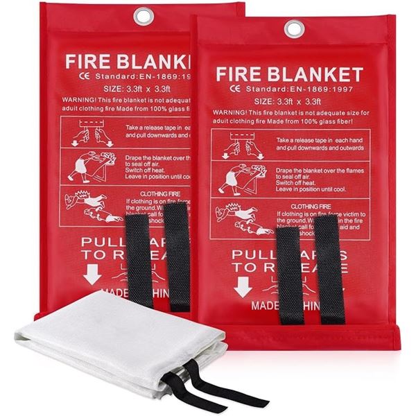 Luxjet 2-Pack Emergency Fire Blankets - 3.3FT x 3.3FT (40" x 40") Size - New