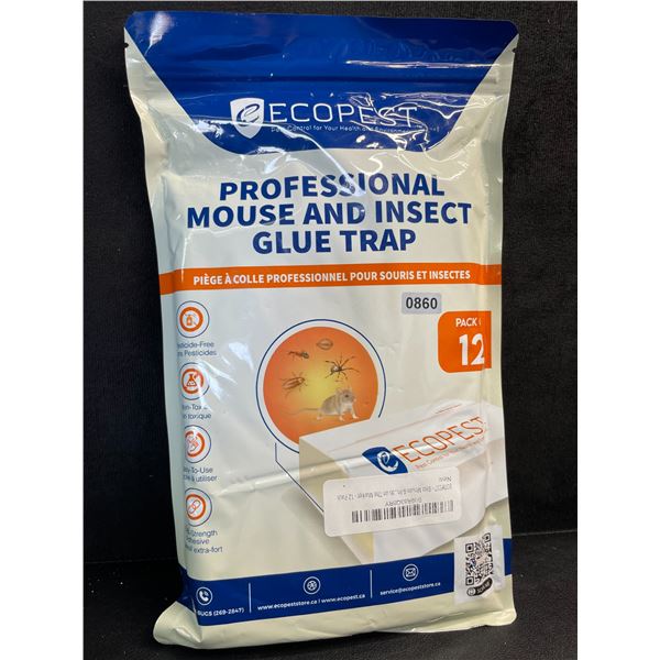 ECOPEST 12-Pack Professional Mouse and Insect Glue Traps - Extra Strong/Sticky - New