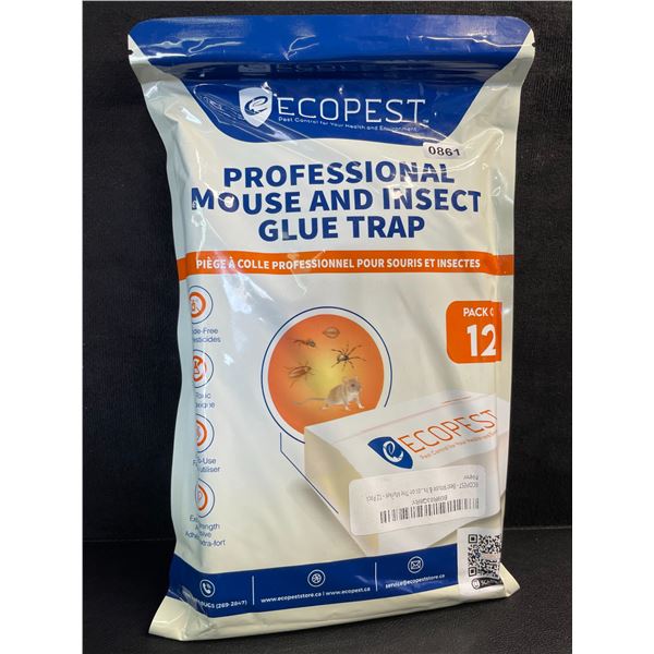 ECOPEST 12-Pack Professional Mouse and Insect Glue Traps - Extra Strong/Sticky - New