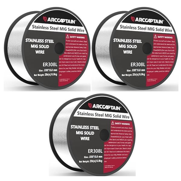 3 Spools of ARCCAPTAIN Stainless Steel MIG Solid Wire ER308L (2LBS Per Spool) - New