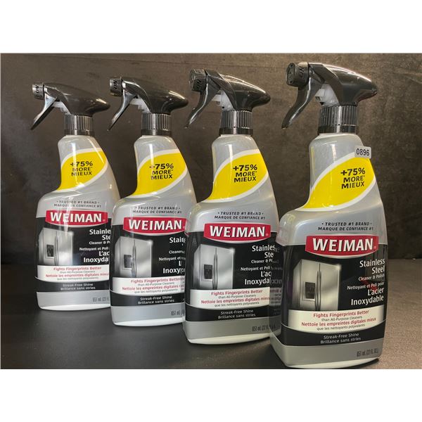Lot of 4 Weiman Stainless Steel Cleaner & Polish (651ml) Spray Bottles; For Streak-Free Shine - New