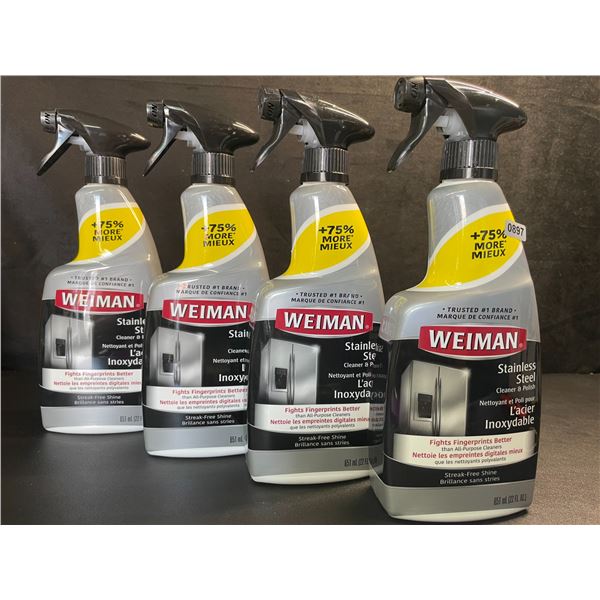 Lot of 4 Weiman Stainless Steel Cleaner & Polish (651ml) Spray Bottles; For Streak-Free Shine - New