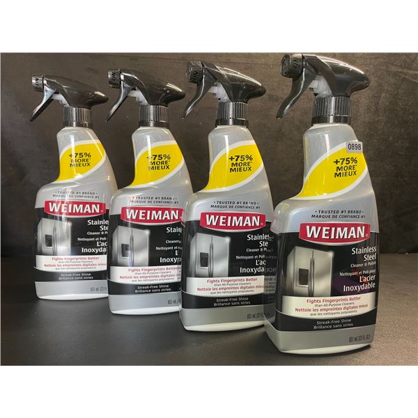Lot of 4 Weiman Stainless Steel Cleaner & Polish (651ml) Spray Bottles; For Streak-Free Shine - New