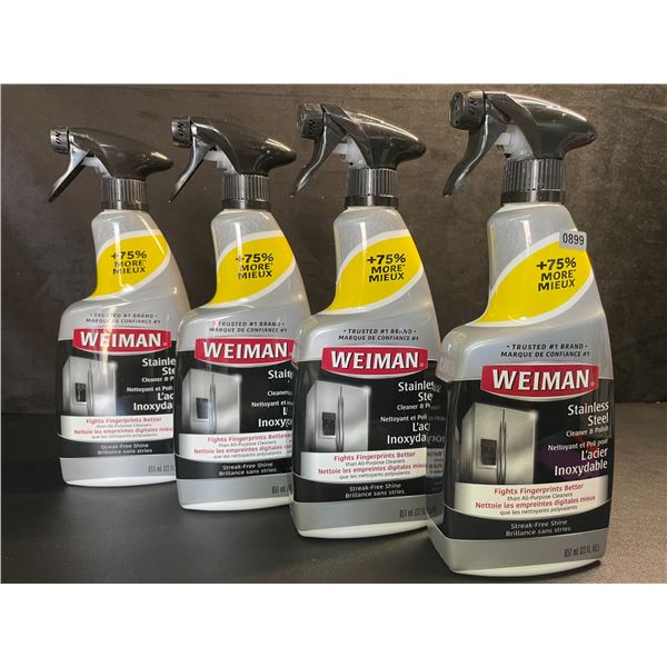 Lot of 4 Weiman Stainless Steel Cleaner & Polish (651ml) Spray Bottles; For Streak-Free Shine - New
