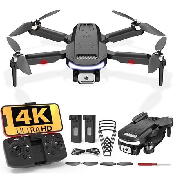 B15 Foldable/Brushless Motor Drone with Camera; 4k, Quadcopter Drone w/ 2 Batteries & Case - New