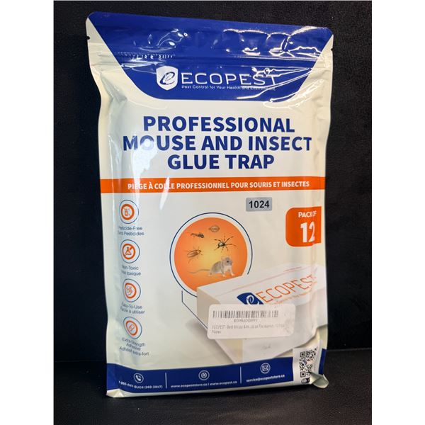 ECOPEST 12-Pack Professional Mouse and Insect Glue Traps - Extra Strong/Sticky - New
