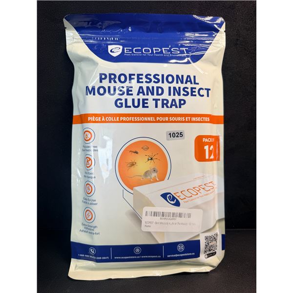 ECOPEST 12-Pack Professional Mouse and Insect Glue Traps - Extra Strong/Sticky - New