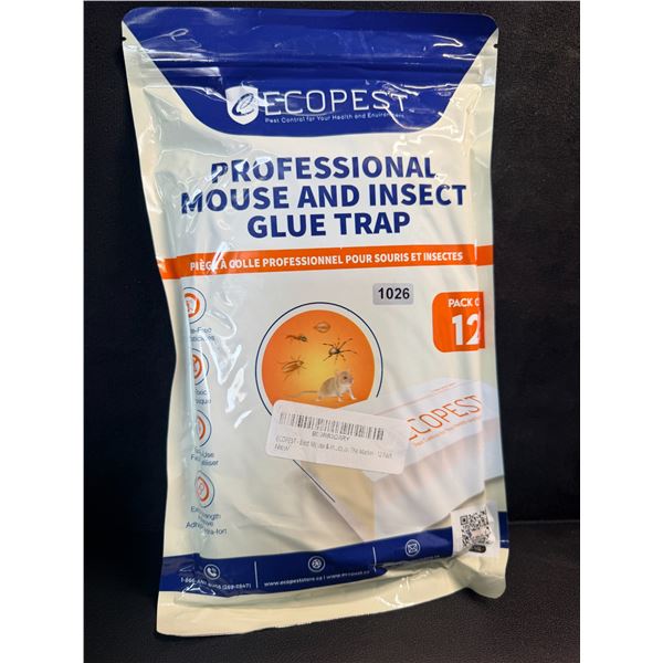 ECOPEST 12-Pack Professional Mouse and Insect Glue Traps - Extra Strong/Sticky - New