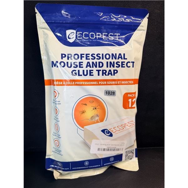 ECOPEST 12-Pack Professional Mouse and Insect Glue Traps - Extra Strong/Sticky - New
