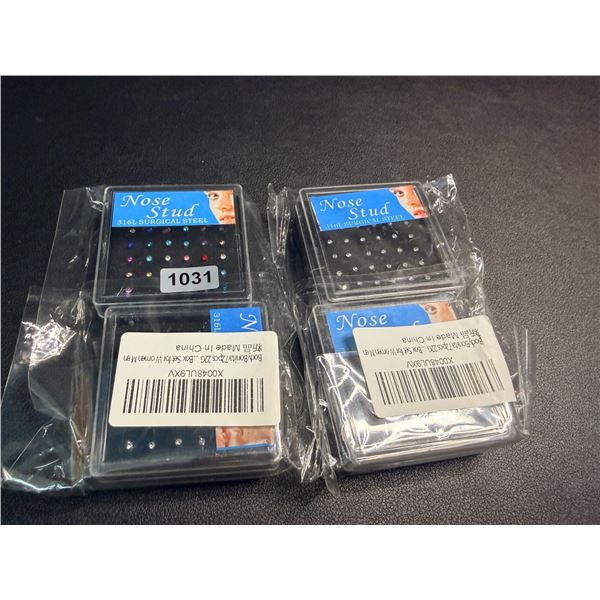 4 Packs of Nose Studs - Diamond/Multi-Color Studs - Ball-End Design - 316L Surgical Steel - New