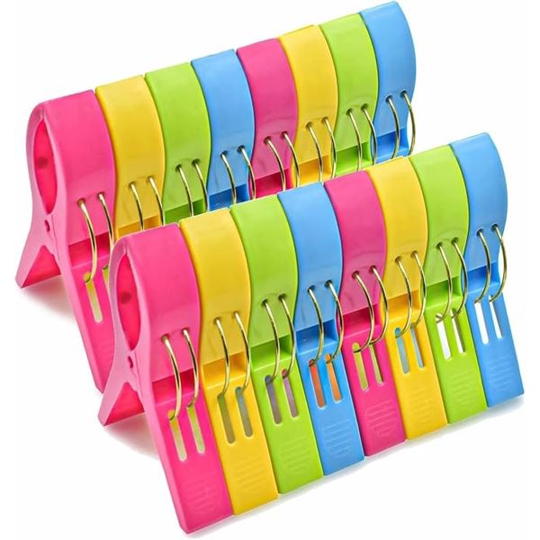 16-Pack of Beach Towel Clips/Large Plastic Clothes Pins/Towel Holder Clips - New
