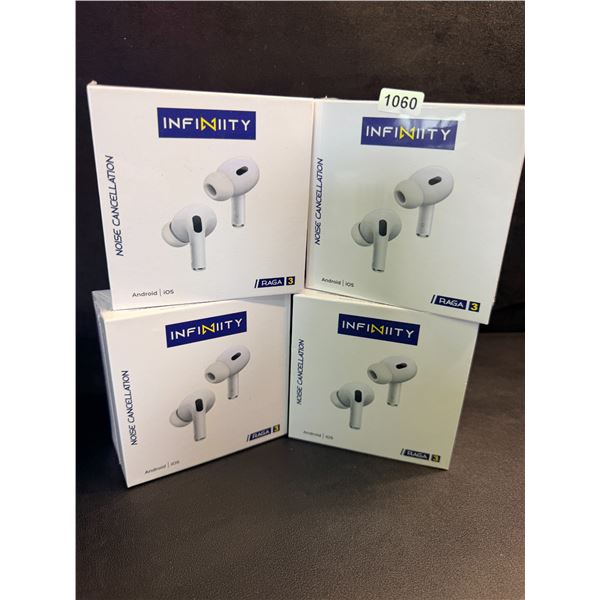 4 Pairs of Infinity SUR 3 Bluetooth Earbuds/Headphones - HiFi Sound/Comfortable Fit - New Sealed