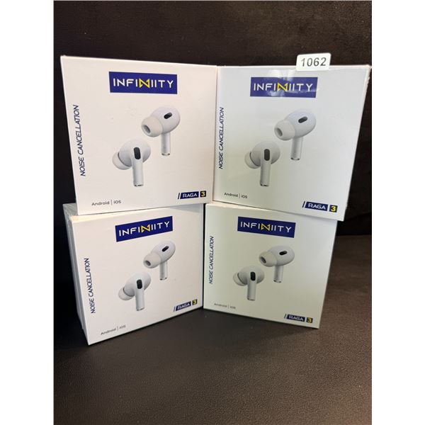 4 Pairs of Infinity SUR 3 Bluetooth Earbuds/Headphones - HiFi Sound/Comfortable Fit - New Sealed