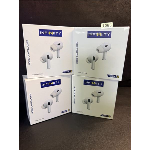4 Pairs of Infinity SUR 3 Bluetooth Earbuds/Headphones - HiFi Sound/Comfortable Fit - New Sealed