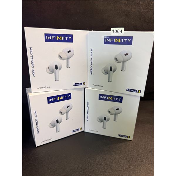 4 Pairs of Infinity SUR 3 Bluetooth Earbuds/Headphones - HiFi Sound/Comfortable Fit - New Sealed