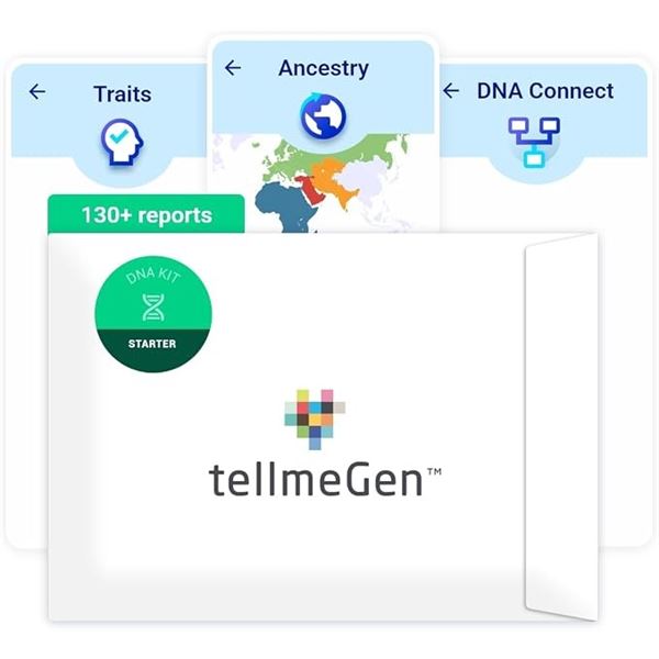 TellmeGen Starter DNA Test Kit (Health - Traits - Wellness - Ancestry) Easy, Fast, At-Home DNA Test