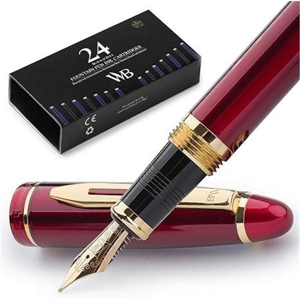 Wordsworth & Black Literary Artistry Fountain Pen (Red) Majesti Collection, Luxury Case, Refillable