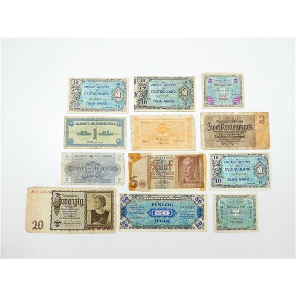 ASSORTED WWII GERMAN / FINNISH / AUSTRIAN / GERMANY ALLIED MILITARY BANK NOTE LOT