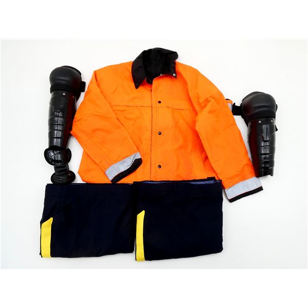 CANADIAN POLICE PANTS, REVERSIBLE RAINCOAT & RIOT LEG PROTECTORS LOT