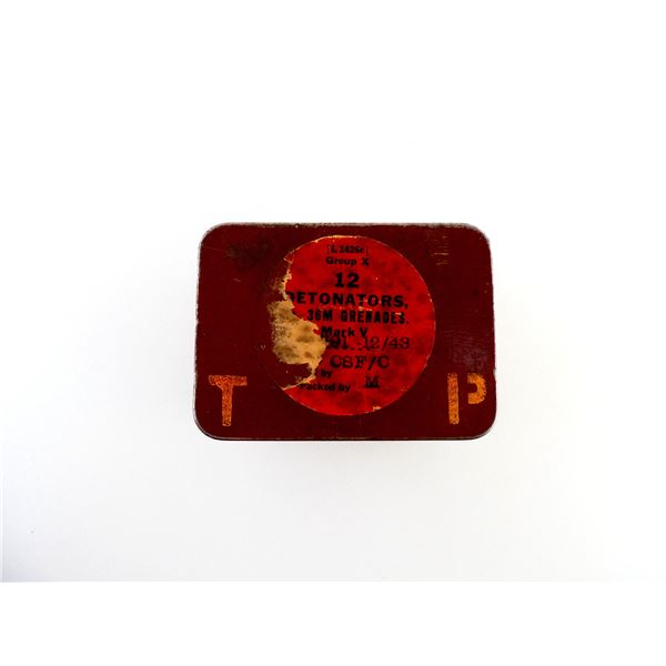 WWII CANADIAN / BRITISH MILLS BOMB DETONATORS TIN