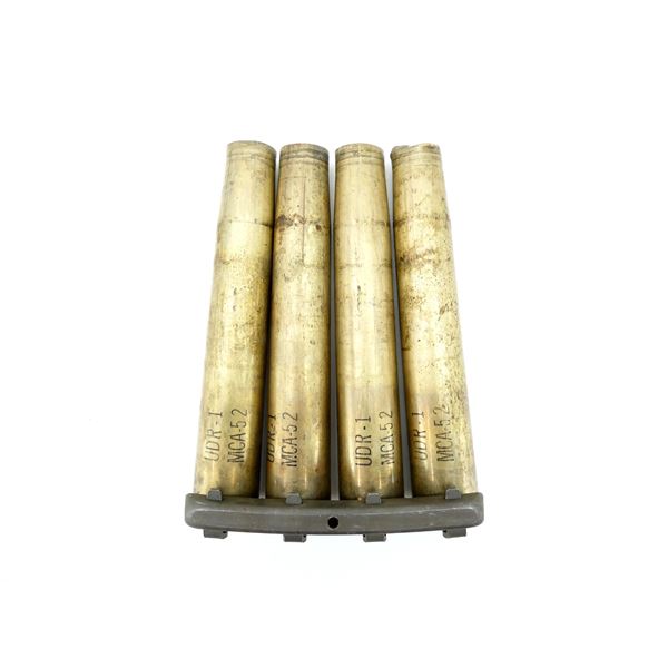 WWII U.S. MILITARY 40MM BOFORS BRASS SHELL CASINGS AND CLIP LOT