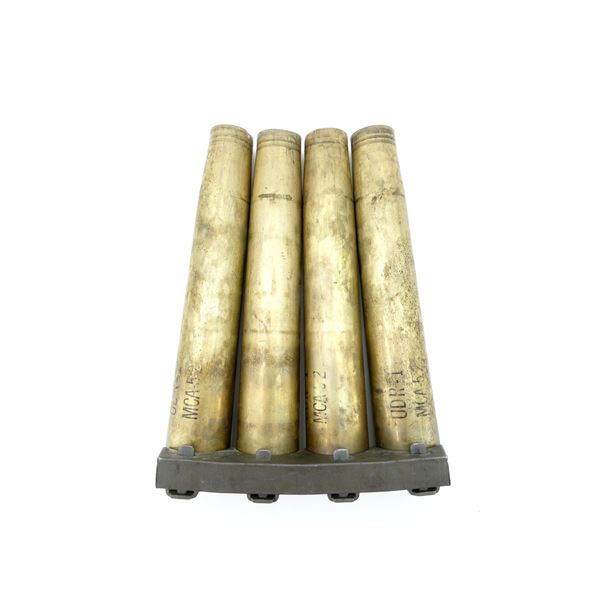 WWII U.S. MILITARY 40MM BOFORS BRASS SHELL CASINGS AND CLIP LOT