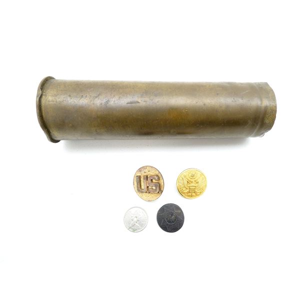 WWII BRITISH 2-PDR BRASS SHELL CASING, ETC. LOT
