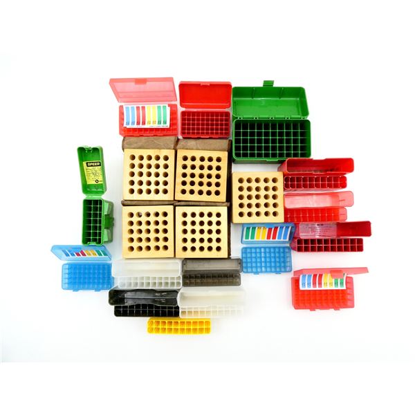 ASSORTED PISTOL / RIFLE PLASTIC AMMO CONTAINERS, ETC. LOT