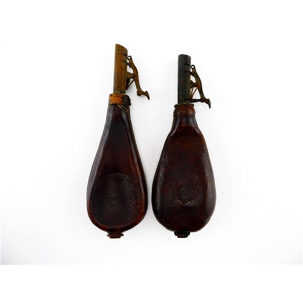 ASSORTED LEATHER SHOT / POWDER FLASK LOT