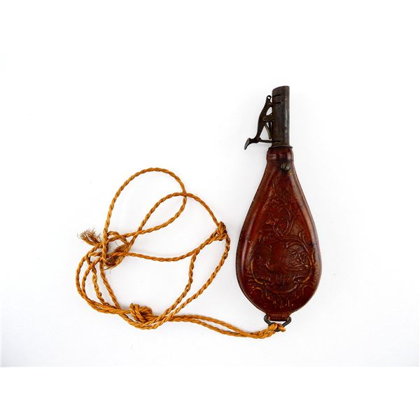 VINTAGE LEATHER SHOT / POWDER FLASK