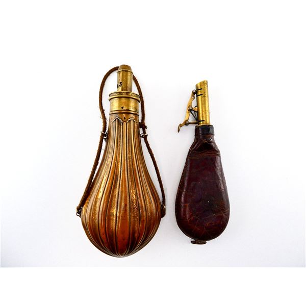 ANTIQUE AMERICAN FLASK & CAP CO. POWDER FLASK AND SHOT FLASK LOT