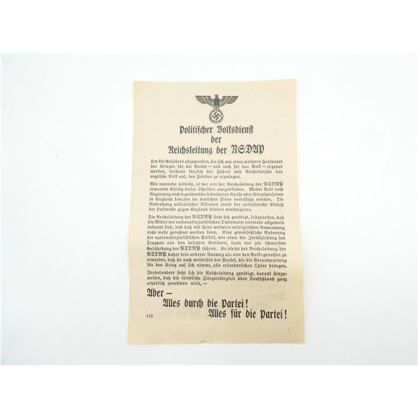 WWII GERMAN PROPAGANDA LEAFLET