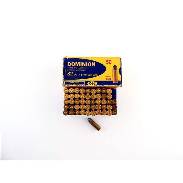 COLLECTIBLE DOMINION .32 S&W LONG AMMO AND NON-PRIMED BRASS CASES LOT