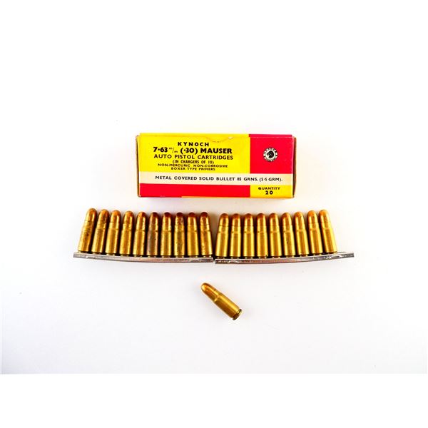 COLLECTIBLE KYNOCH 7.63MM (.30) MAUSER AUTO PISTOL AMMO LOT