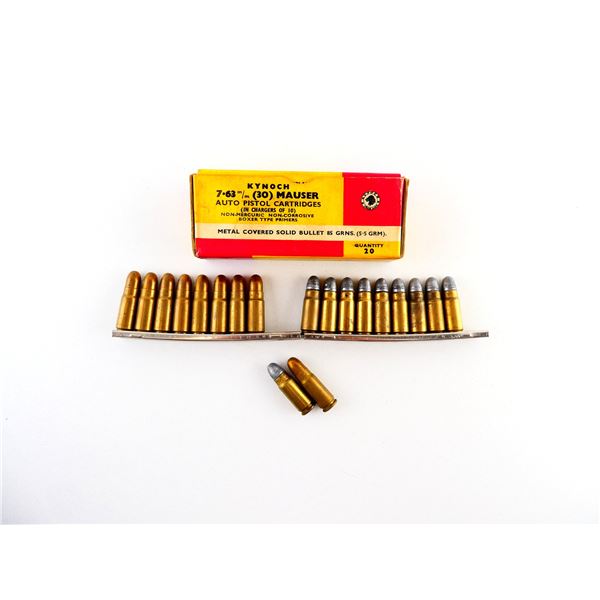 COLLECTIBLE KYNOCH 7.63MM (.30) MAUSER AUTO PISTOL AMMO LOT