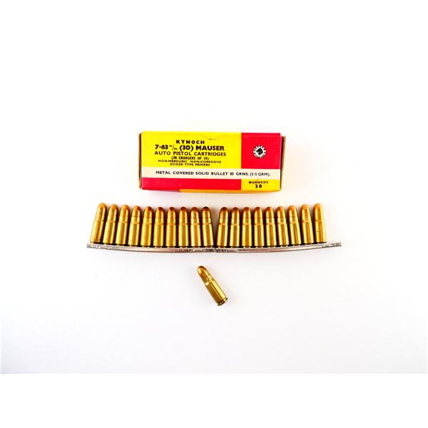 COLLECTIBLE KYNOCH 7.63MM (.30) MAUSER AUTO PISTOL AMMO LOT