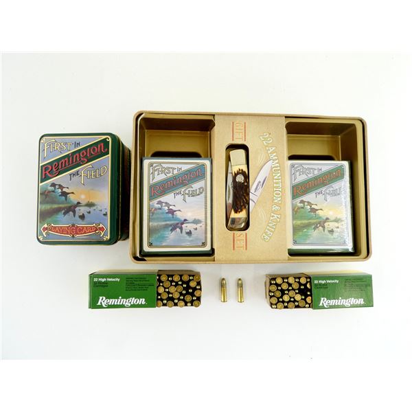 COLLECTIBLE REMINGTON .22LR AMMO AND KNIFE GIFT SET LOT
