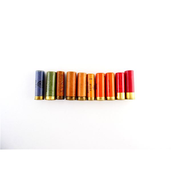 COLLECTIBLE ASSORTED ENGLISH 20 GAUGE 16 GAUGE AND 12 GAUGE SHOT SHELLS AMMO LOT
