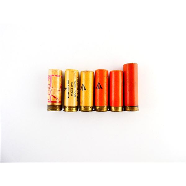 COLLECTIBLE ASSORTED BROAD ARROW MARKED ENGLISH 12 GAUGE SHOT SHELL AMMO LOT